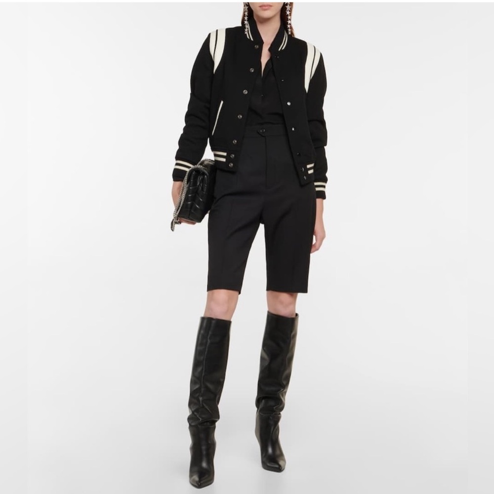 IVES SAINT LAURENT NWT Bomber Wool-blend Black & White jacket - Picture 4 of 10